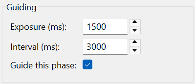 Per phase Guiding controls for guide exposure, guide interval and
  the Guide this phase option.